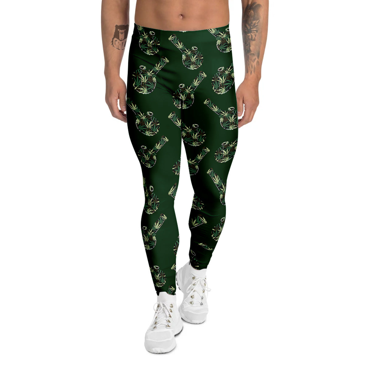 Marijuana Cannabis And Green Camo Print Pattern Men's Leggings-grizzshop