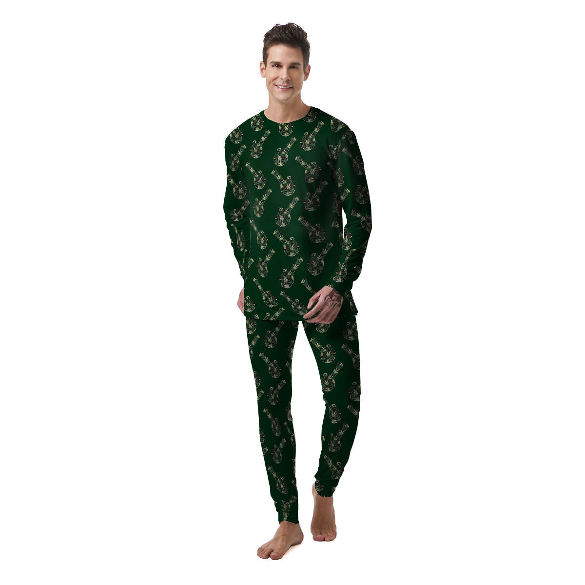 Marijuana Cannabis And Green Camo Print Pattern Men's Pajamas-grizzshop