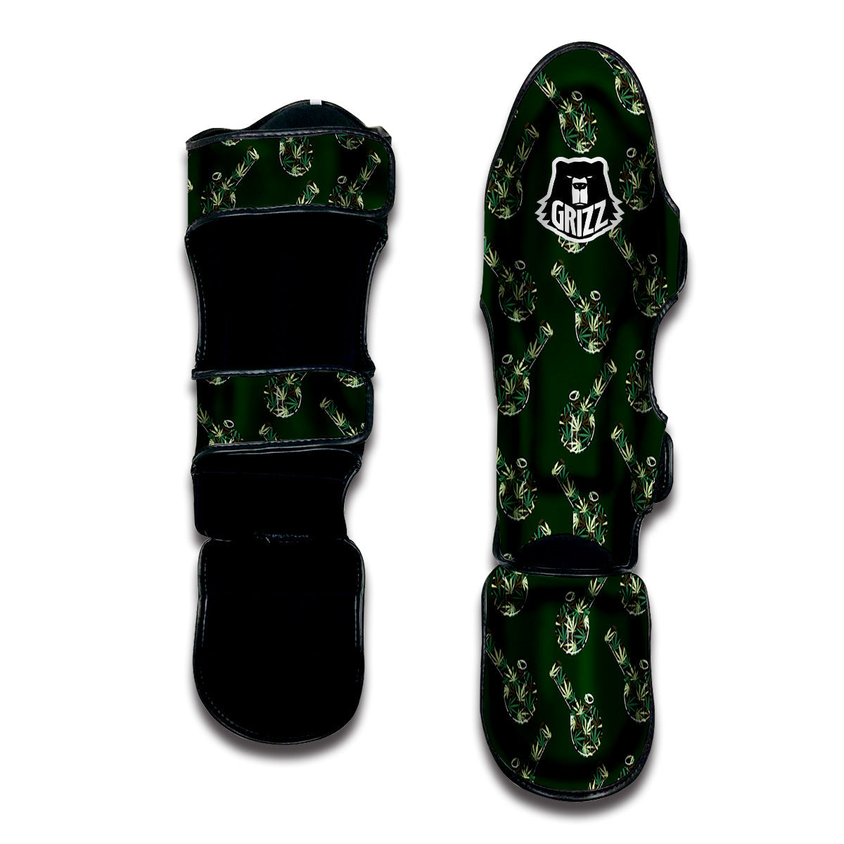 Marijuana Cannabis And Green Camo Print Pattern Muay Thai Shin Guards-grizzshop