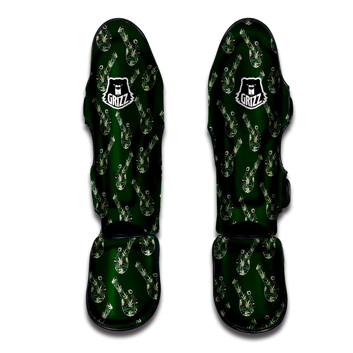 Marijuana Cannabis And Green Camo Print Pattern Muay Thai Shin Guards-grizzshop