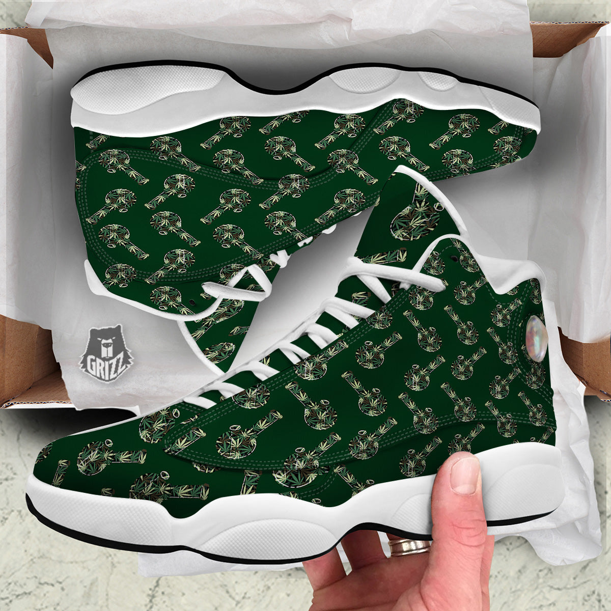 Marijuana Cannabis And Green Camo Print Pattern White Basketball Shoes-grizzshop