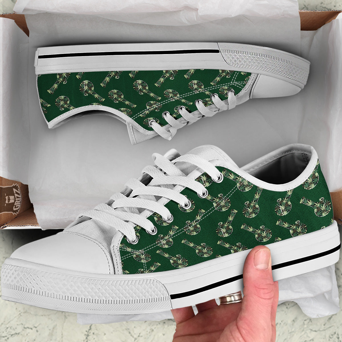 Marijuana Cannabis And Green Camo Print Pattern White Low Top Shoes-grizzshop