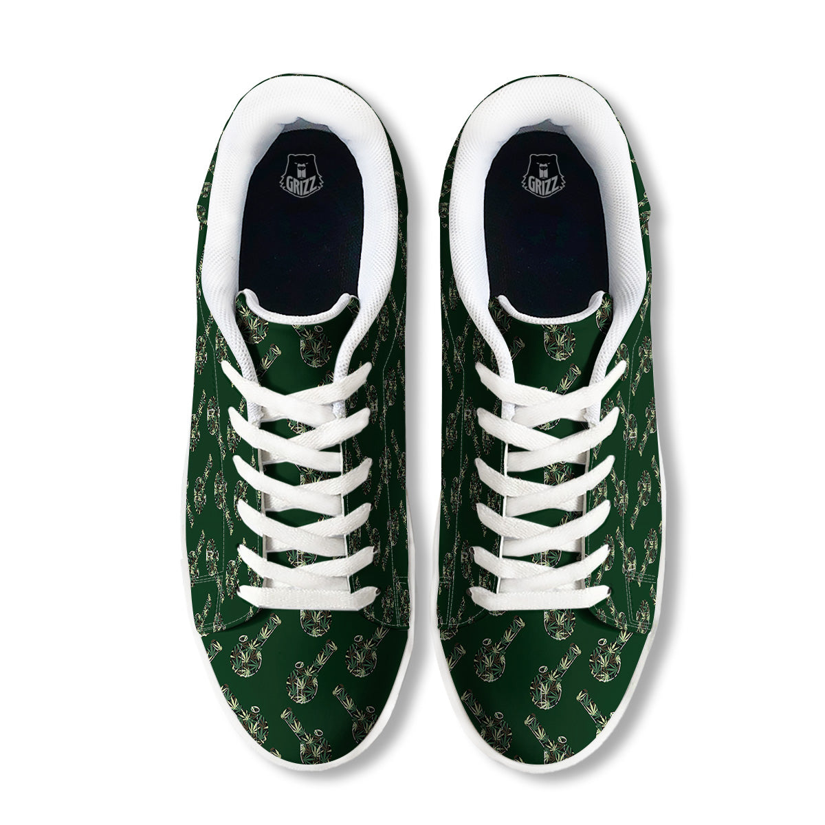 Marijuana Cannabis And Green Camo Print Pattern White Low Top Sneakers-grizzshop