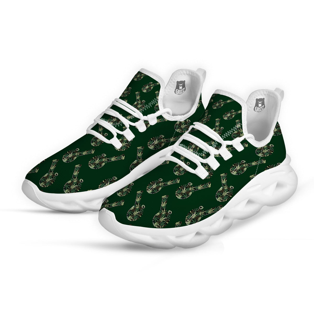 Marijuana Cannabis And Green Camo Print Pattern White Running Shoes-grizzshop