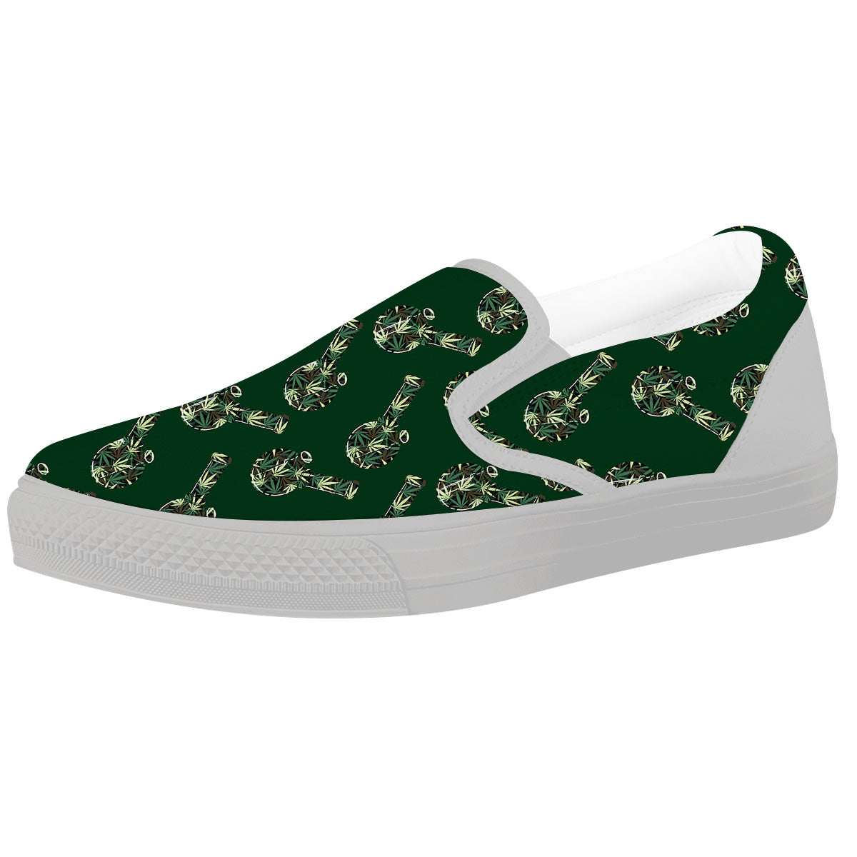 Marijuana Cannabis And Green Camo Print Pattern White Slip On Shoes-grizzshop