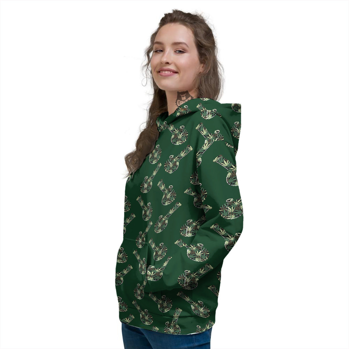 Marijuana Cannabis And Green Camo Print Pattern Women's Hoodie-grizzshop