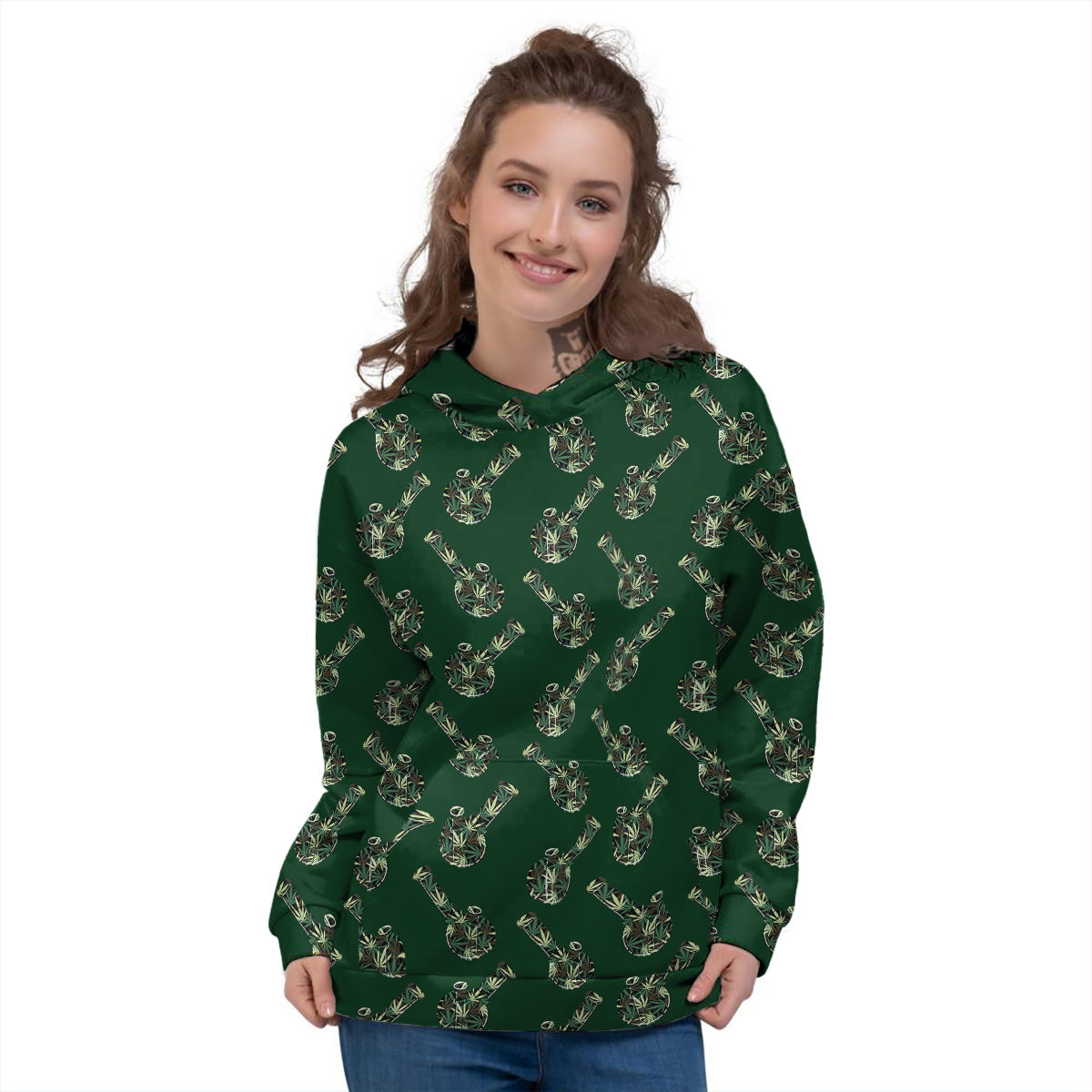 Marijuana Cannabis And Green Camo Print Pattern Women's Hoodie-grizzshop