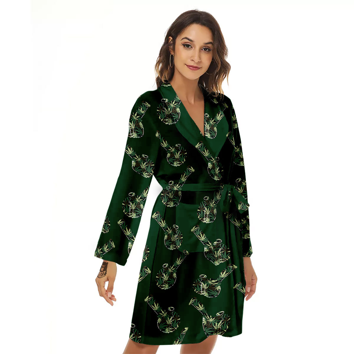 Marijuana Cannabis And Green Camo Print Pattern Women's Robe-grizzshop