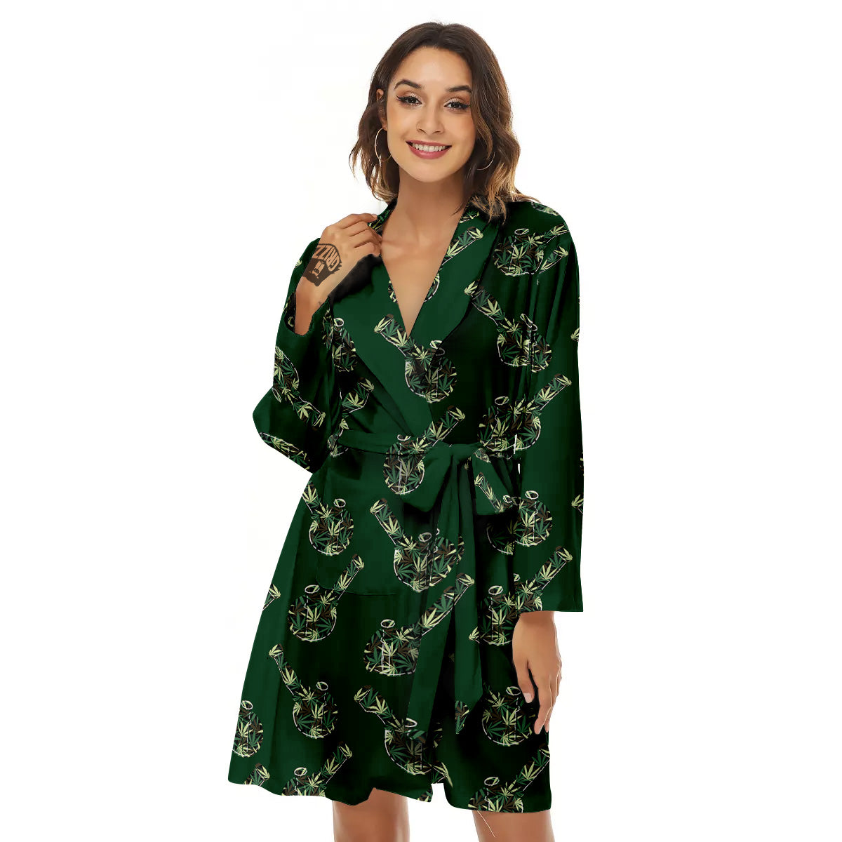 Marijuana Cannabis And Green Camo Print Pattern Women's Robe-grizzshop