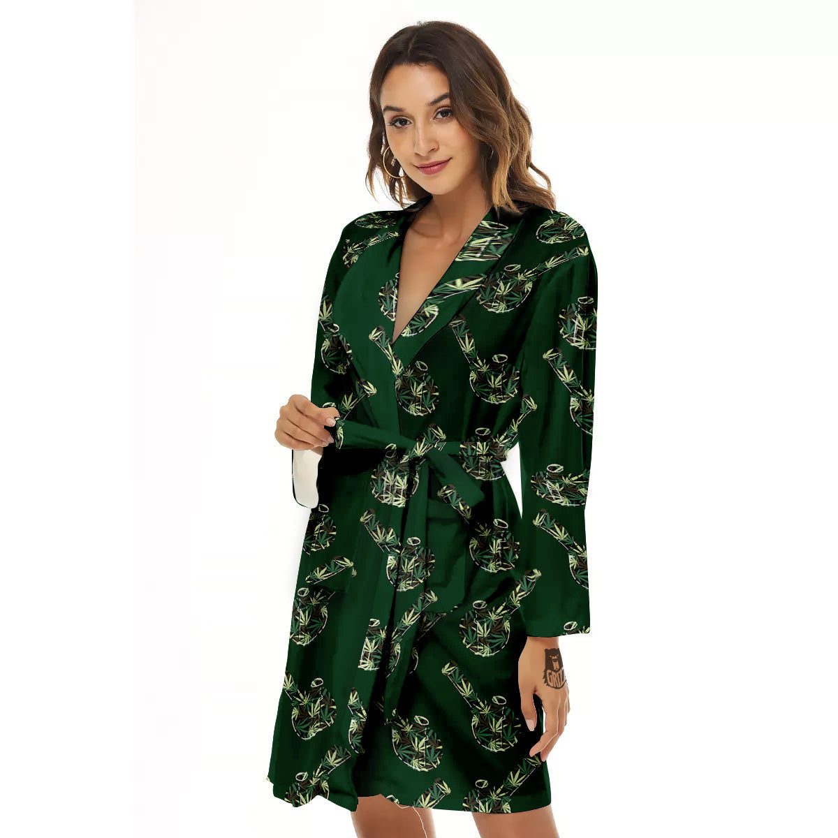 Marijuana Cannabis And Green Camo Print Pattern Women's Robe-grizzshop