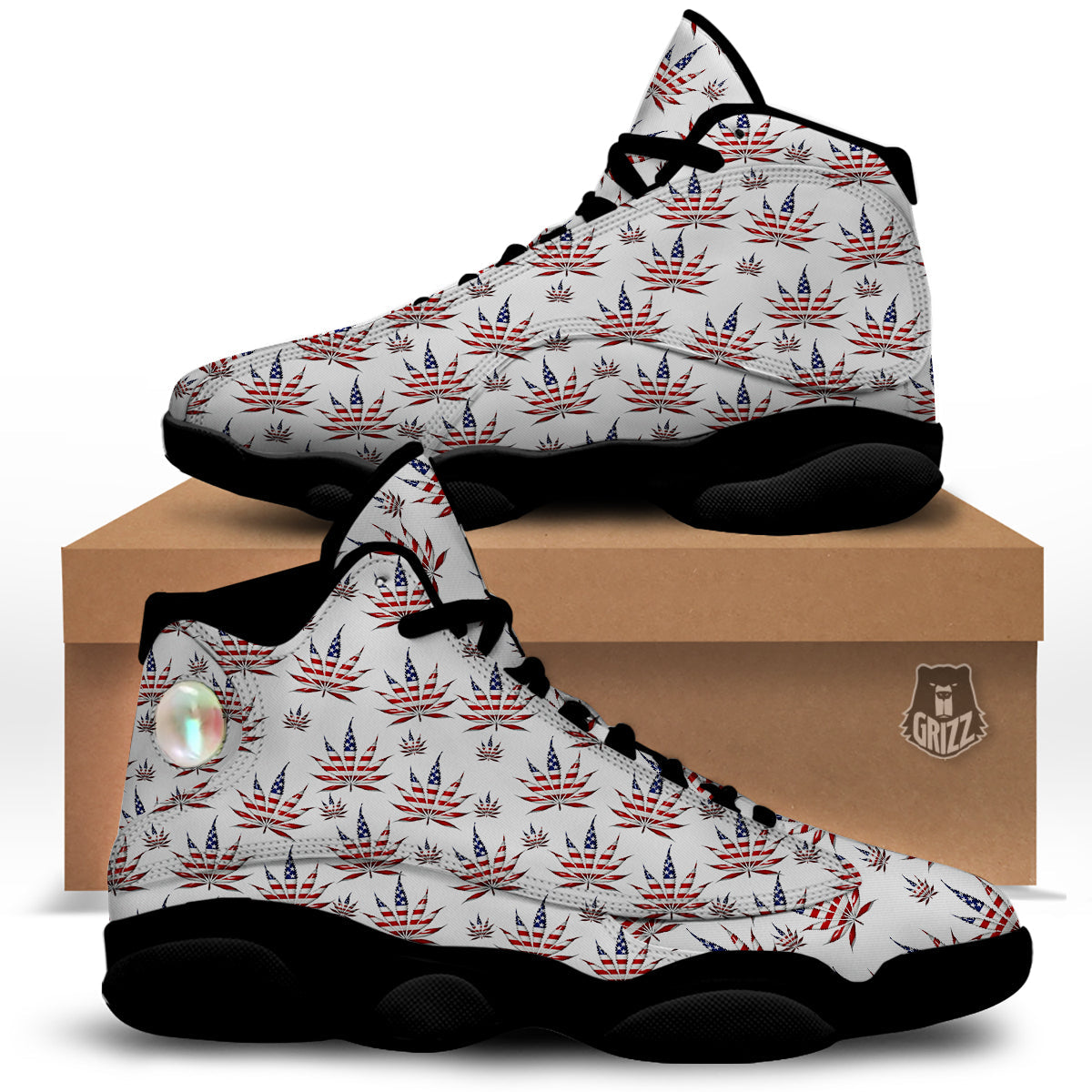 Marijuana Leaf American Print Pattern Black Basketball Shoes-grizzshop