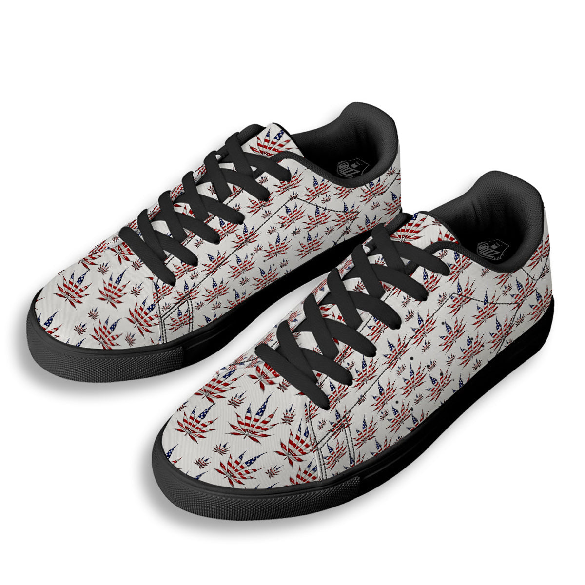 Marijuana Leaf American Print Pattern Black Low Top Sneakers-grizzshop