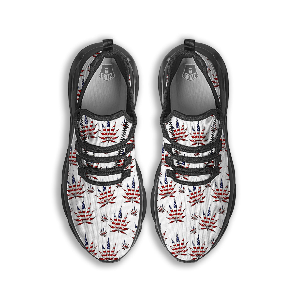 Marijuana Leaf American Print Pattern Black Running Shoes-grizzshop