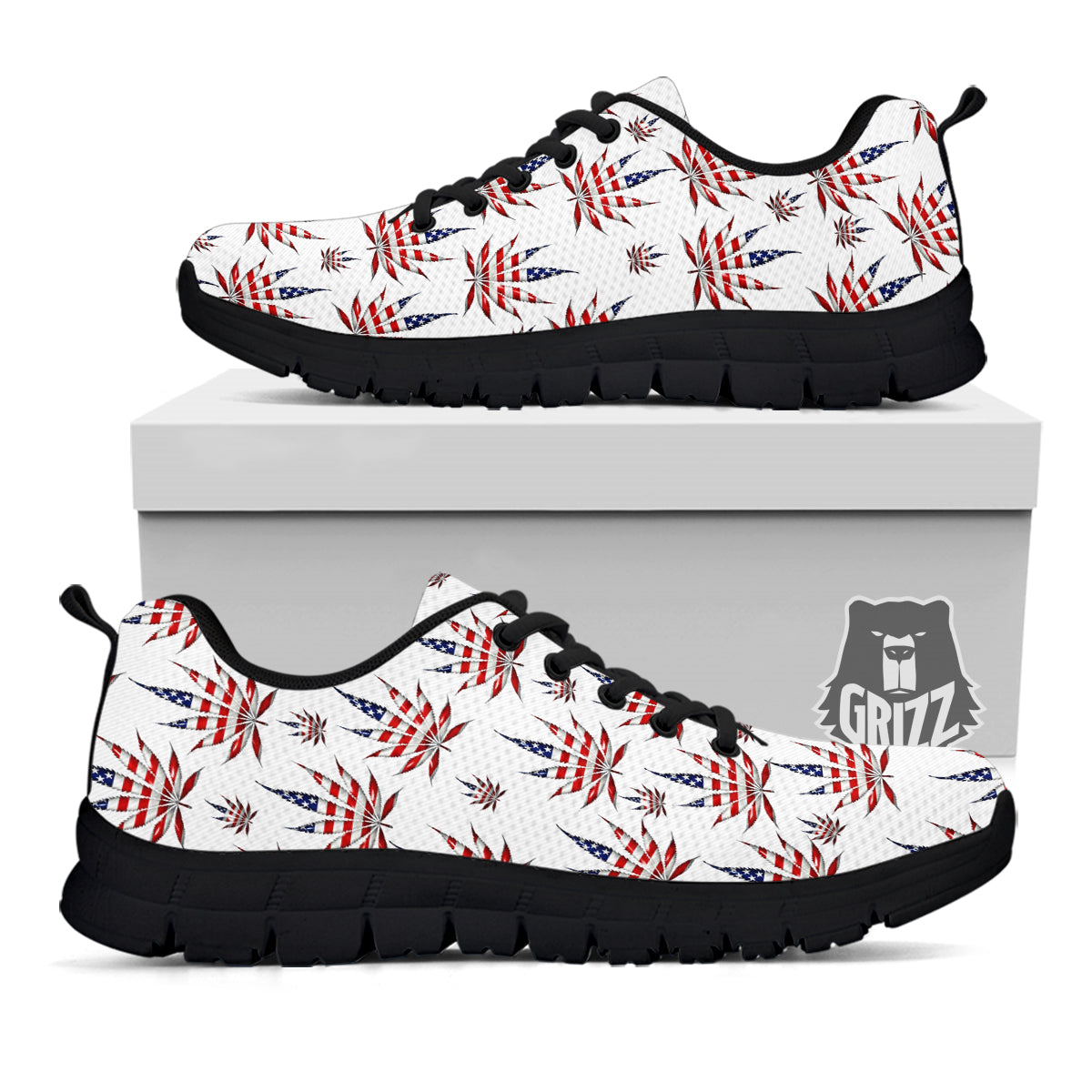Marijuana Leaf American Print Pattern Black Sneaker-grizzshop