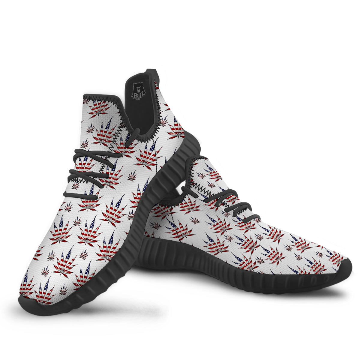 Marijuana Leaf American Print Pattern Black Walking Shoes-grizzshop
