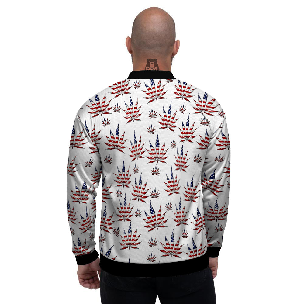 Marijuana Leaf American Print Pattern Men's Bomber Jacket-grizzshop