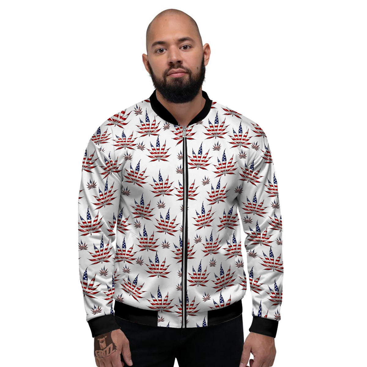 Marijuana Leaf American Print Pattern Men's Bomber Jacket-grizzshop