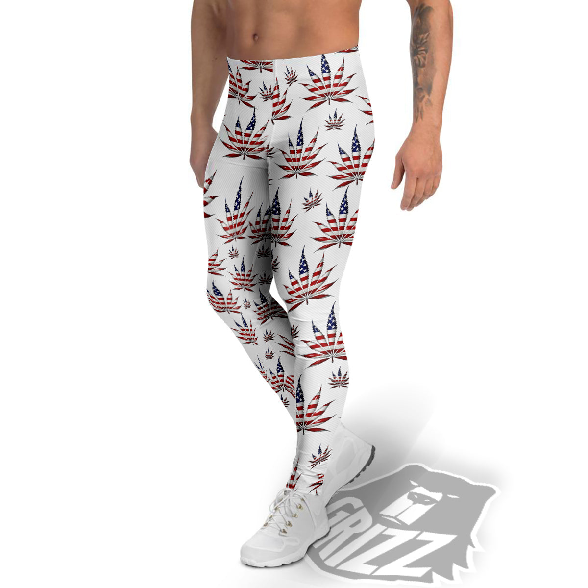 Marijuana Leaf American Print Pattern Men's Leggings-grizzshop