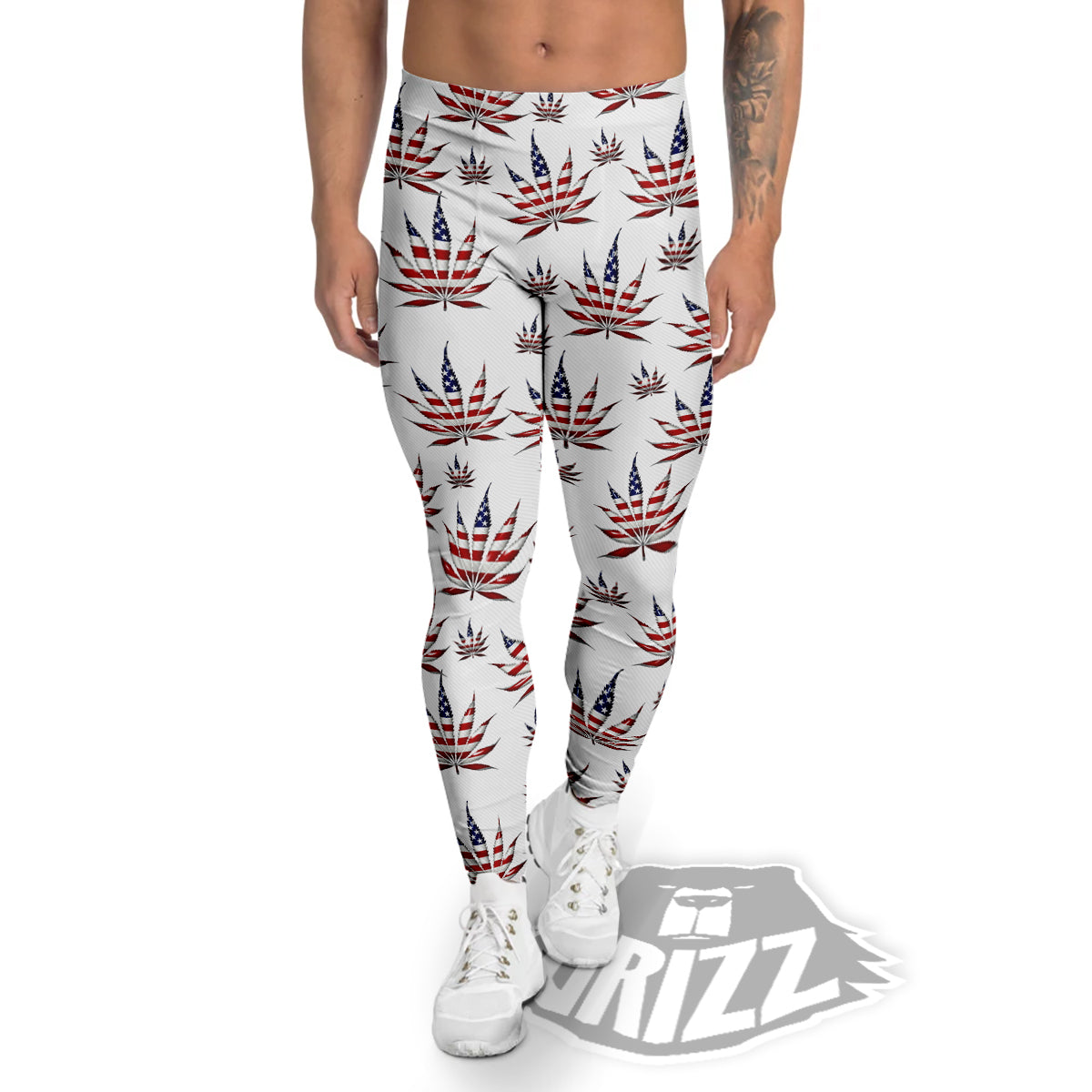 Marijuana Leaf American Print Pattern Men's Leggings-grizzshop