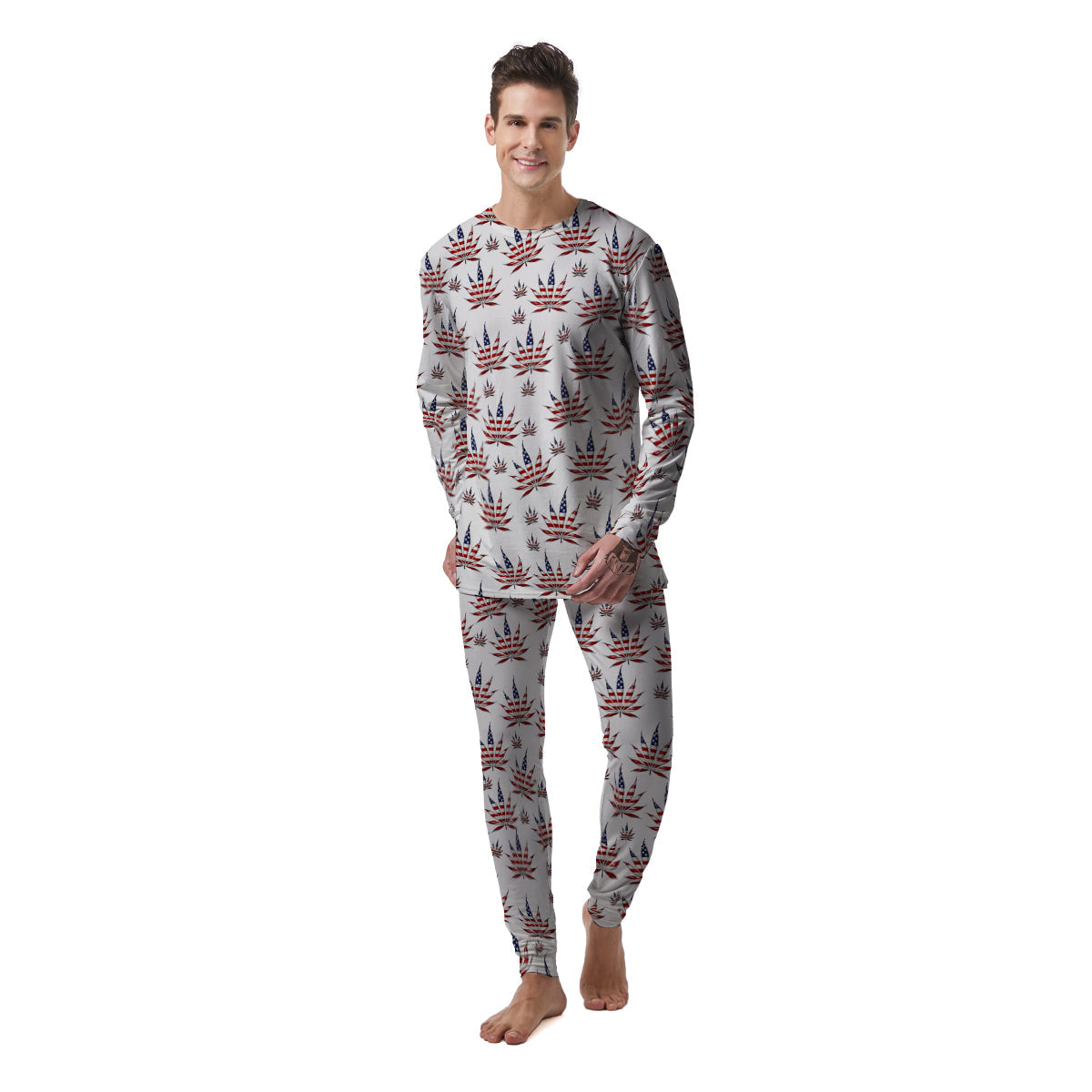 Marijuana Leaf American Print Pattern Men's Pajamas-grizzshop