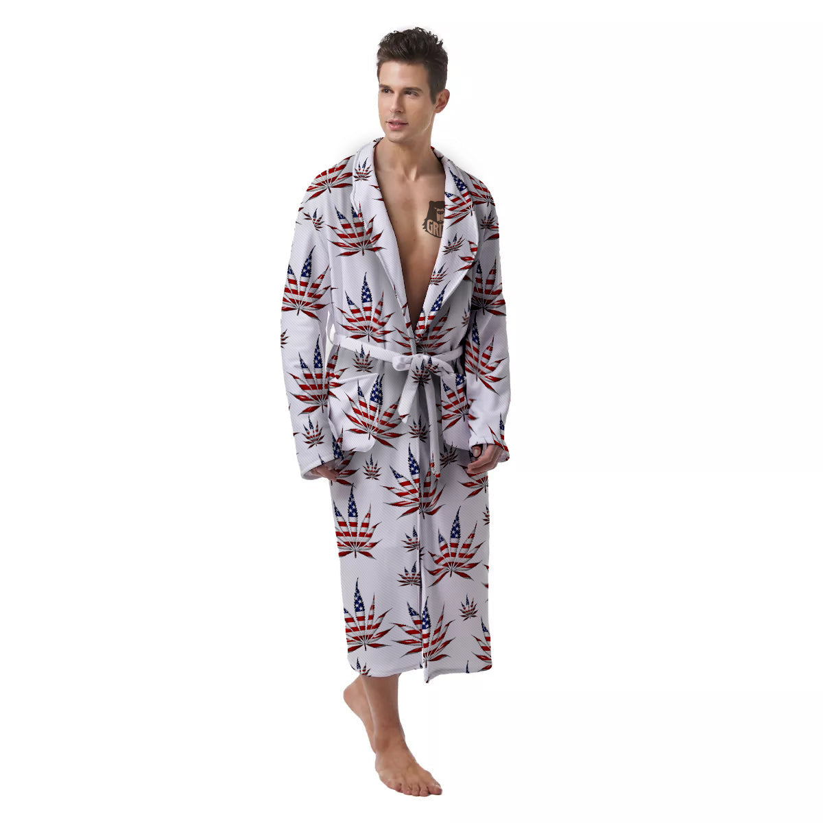 Marijuana Leaf American Print Pattern Men's Robe-grizzshop
