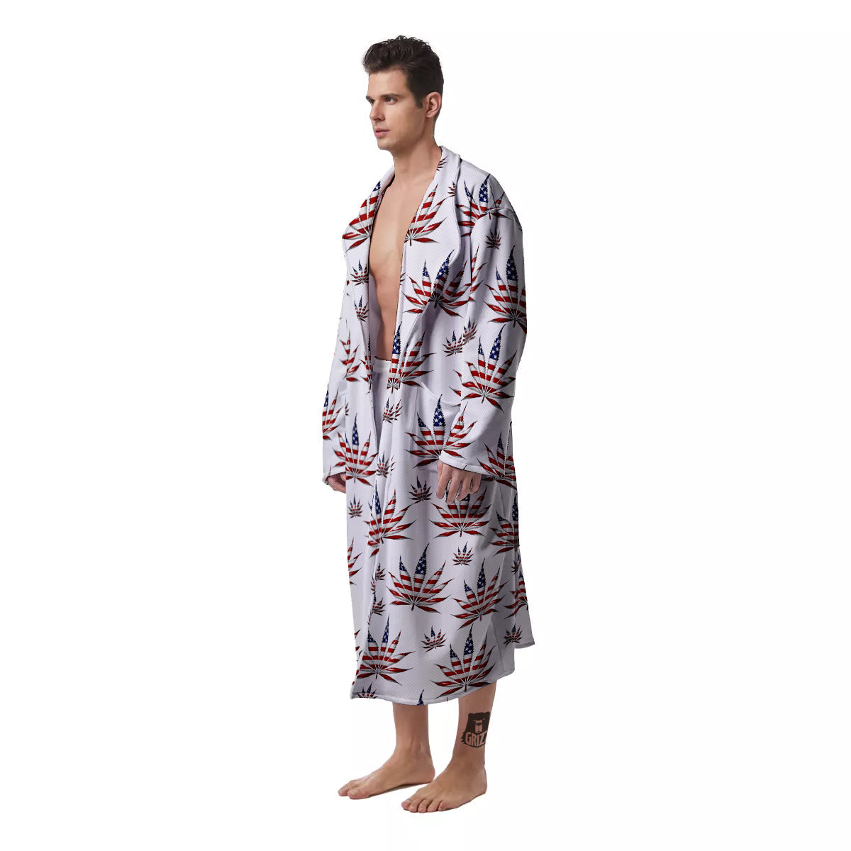 Marijuana Leaf American Print Pattern Men's Robe-grizzshop