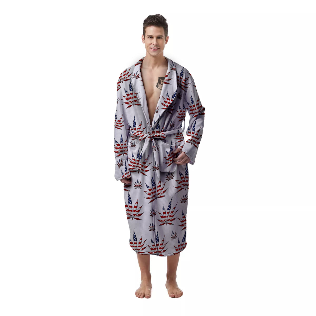 Marijuana Leaf American Print Pattern Men's Robe-grizzshop