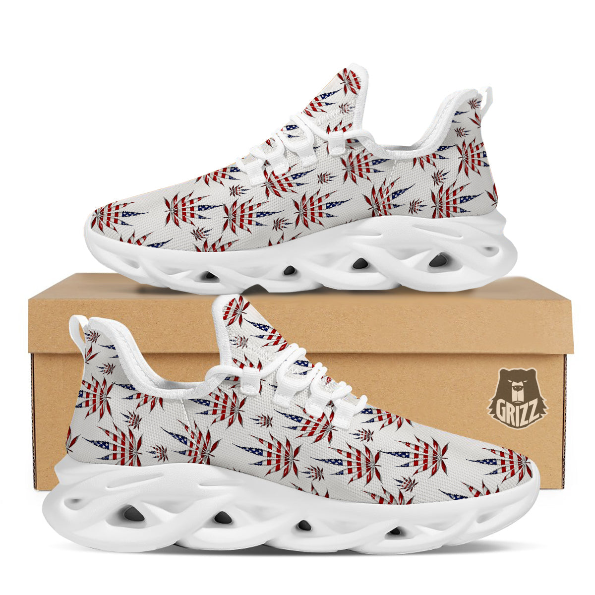 Marijuana Leaf American Print Pattern White Running Shoes-grizzshop