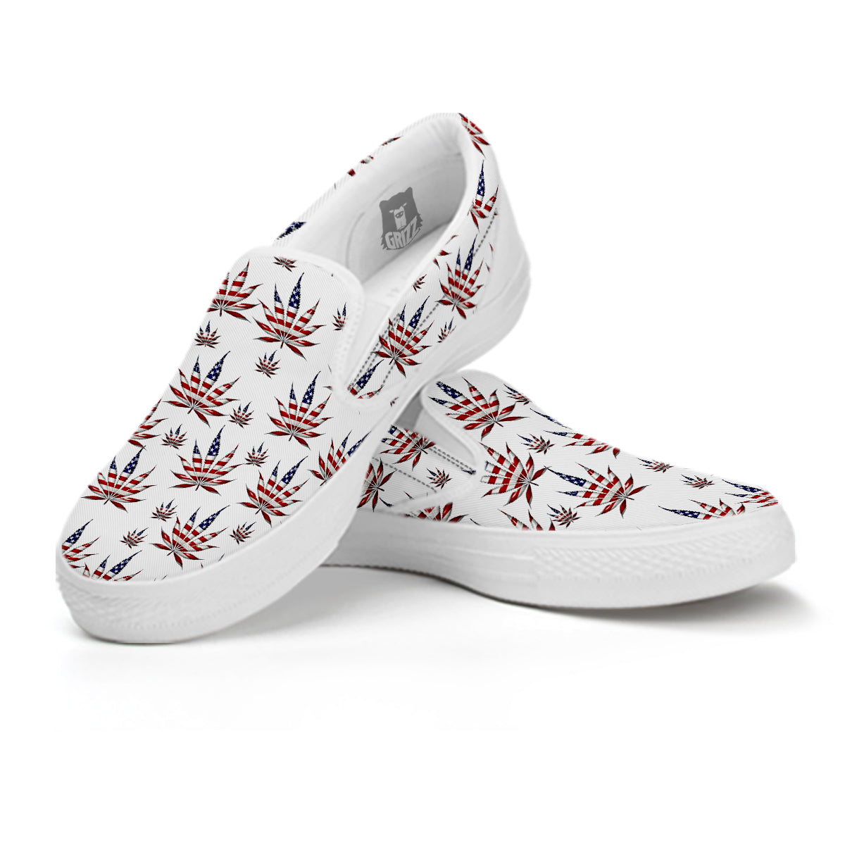 Marijuana Leaf American Print Pattern White Slip On Shoes-grizzshop