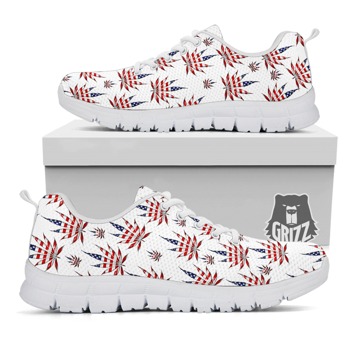 Marijuana Leaf American Print Pattern White Sneaker-grizzshop