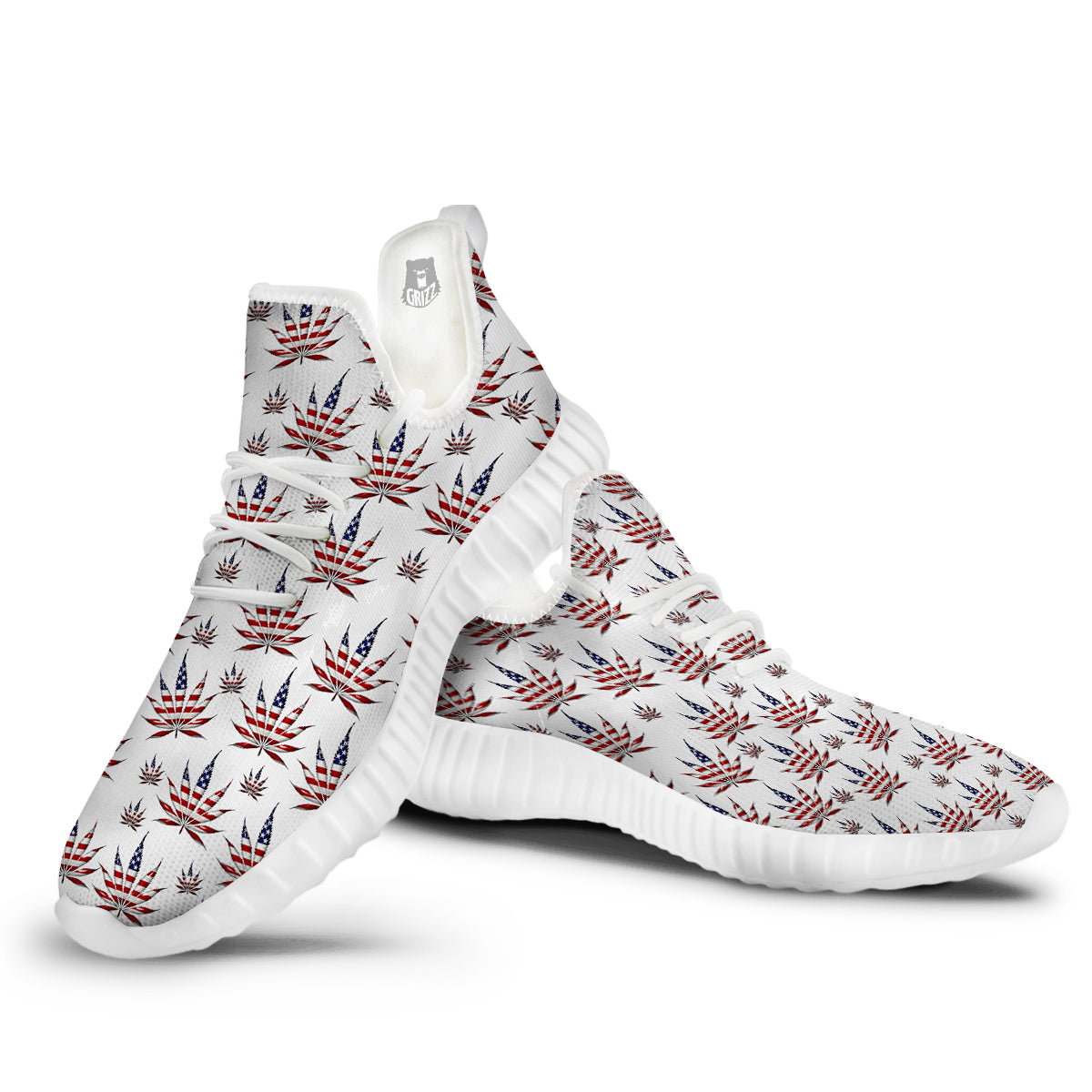 Marijuana Leaf American Print Pattern White Walking Shoes-grizzshop