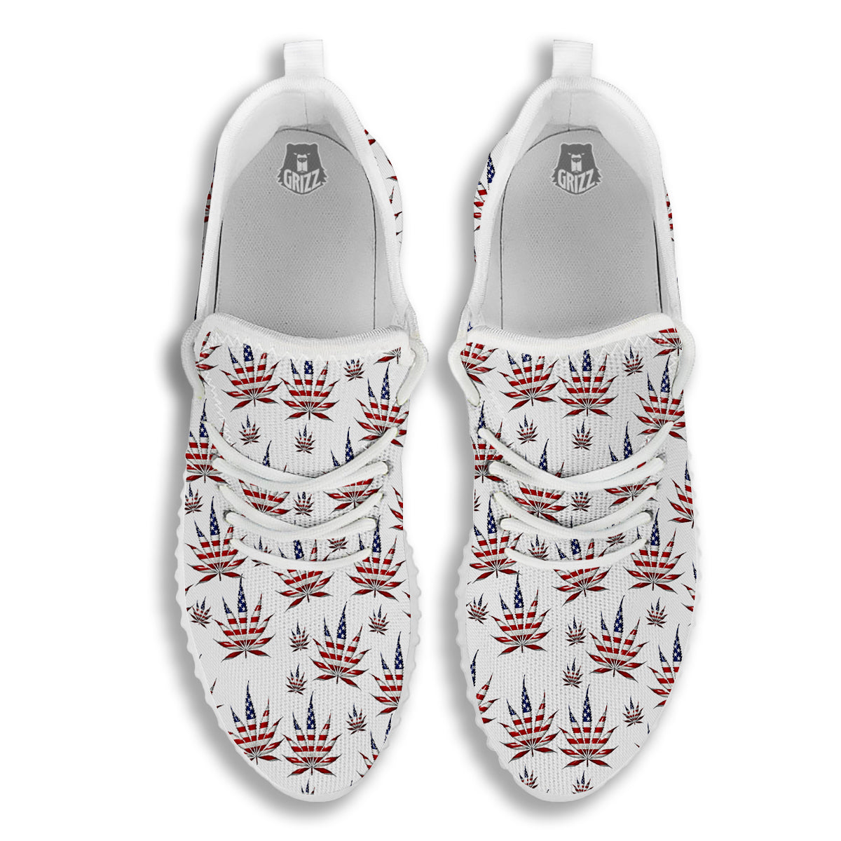 Marijuana Leaf American Print Pattern White Walking Shoes-grizzshop