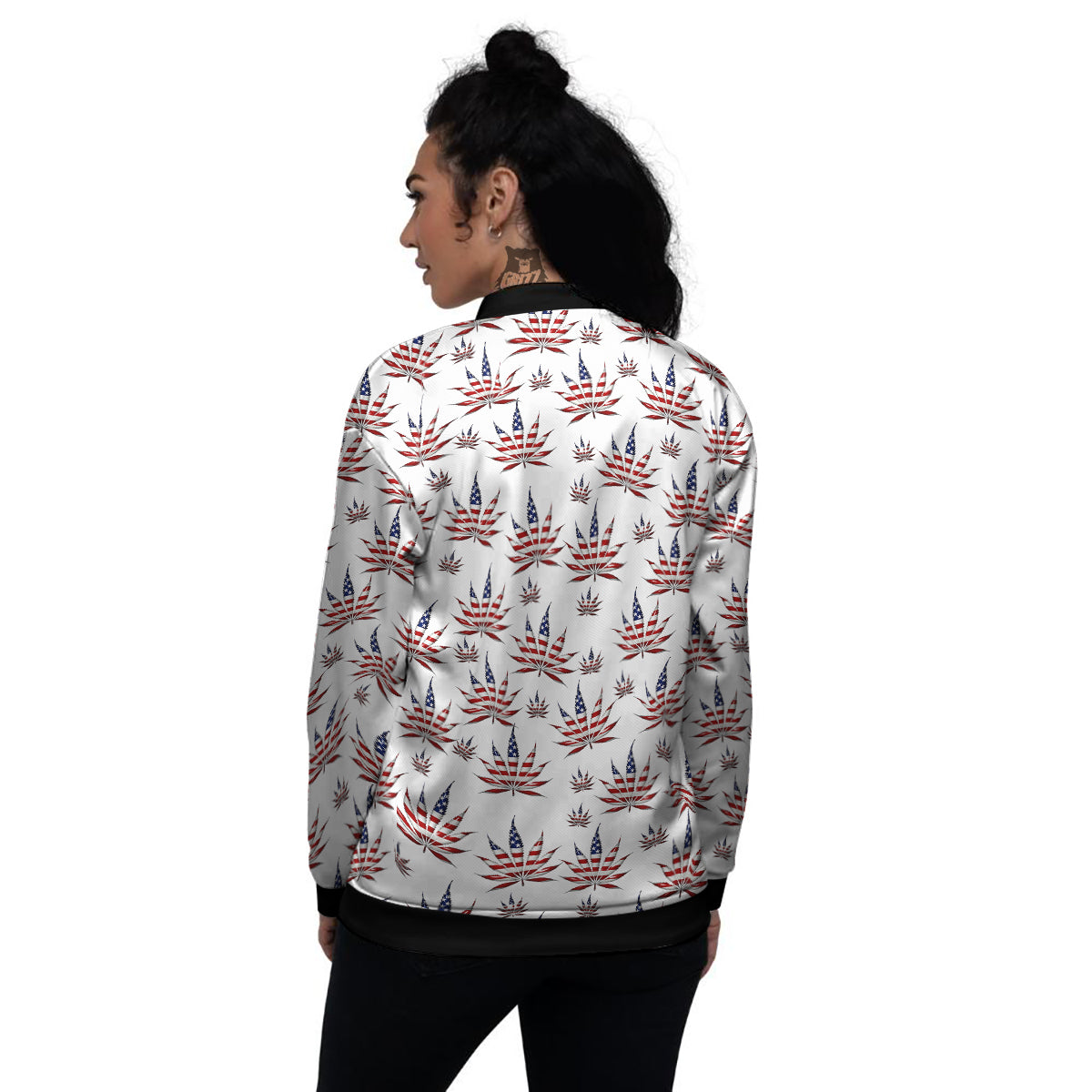 Marijuana Leaf American Print Pattern Women's Bomber Jacket-grizzshop