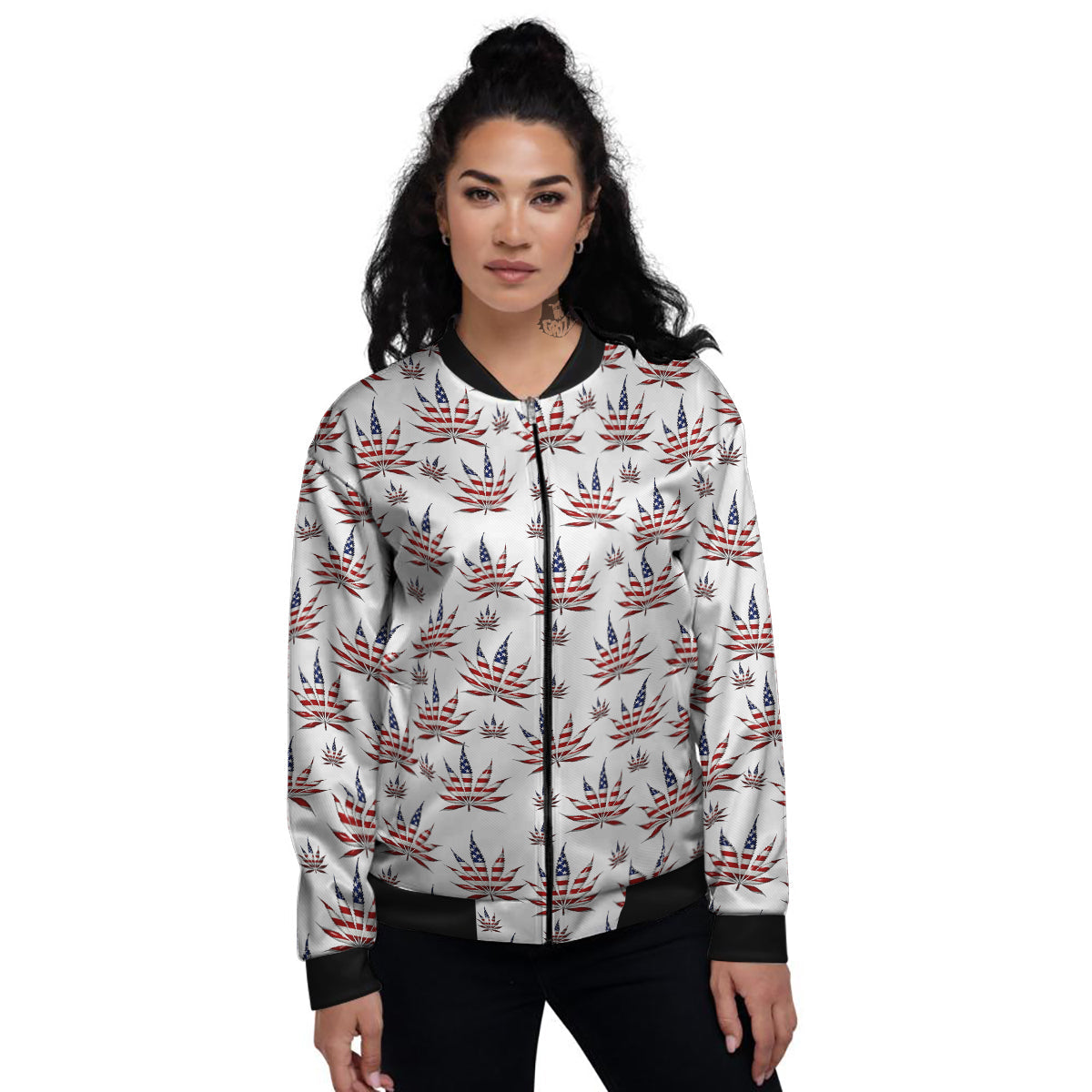 Marijuana Leaf American Print Pattern Women's Bomber Jacket-grizzshop