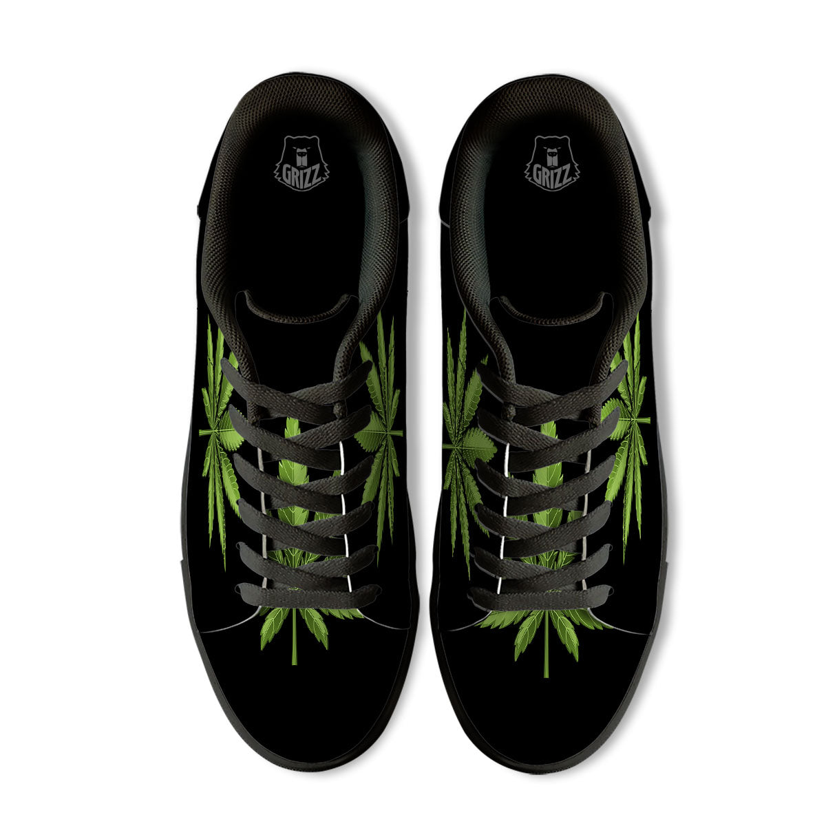 Marijuana Leaf Green Print Black Low Top Sneakers-grizzshop