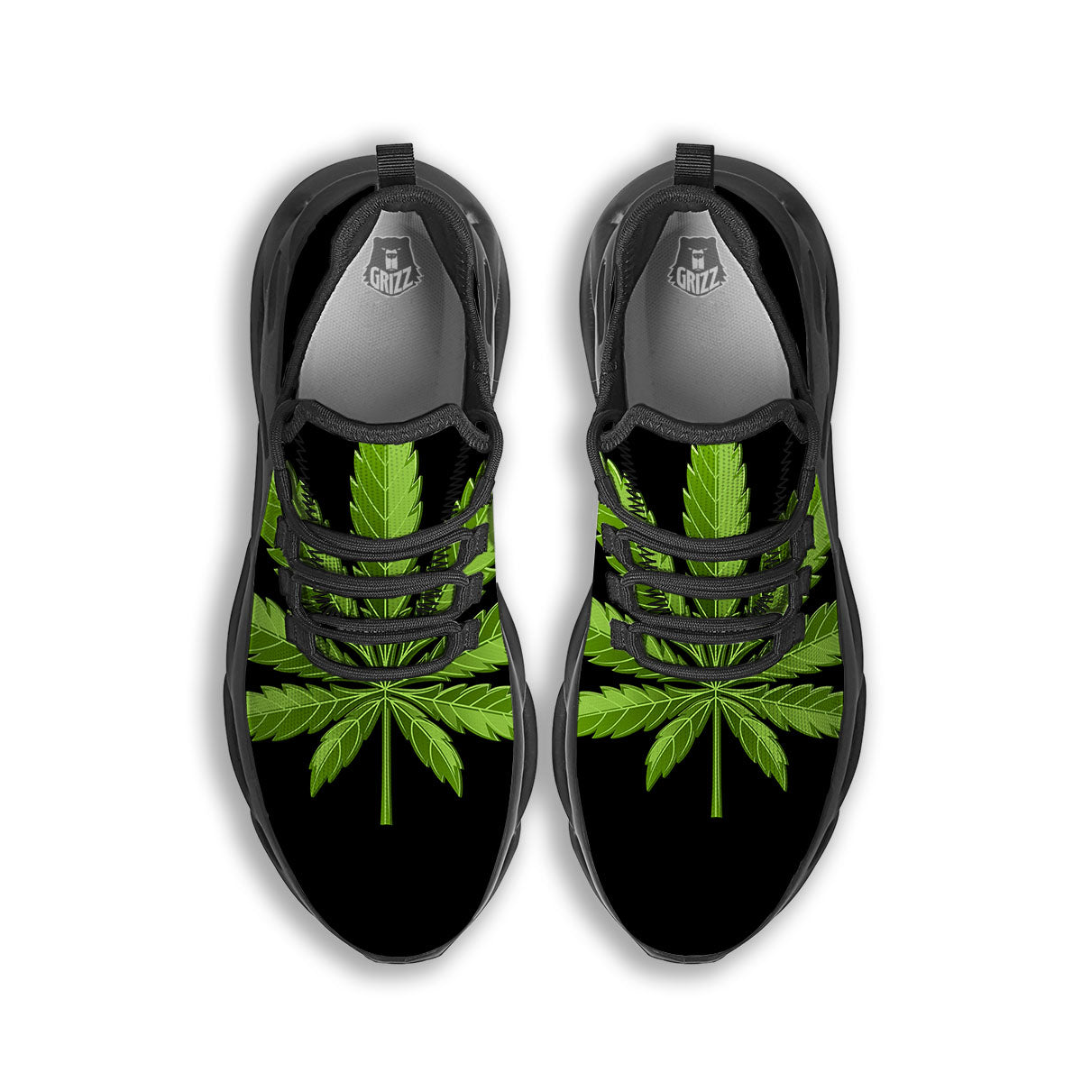 Marijuana Leaf Green Print Black Running Shoes-grizzshop