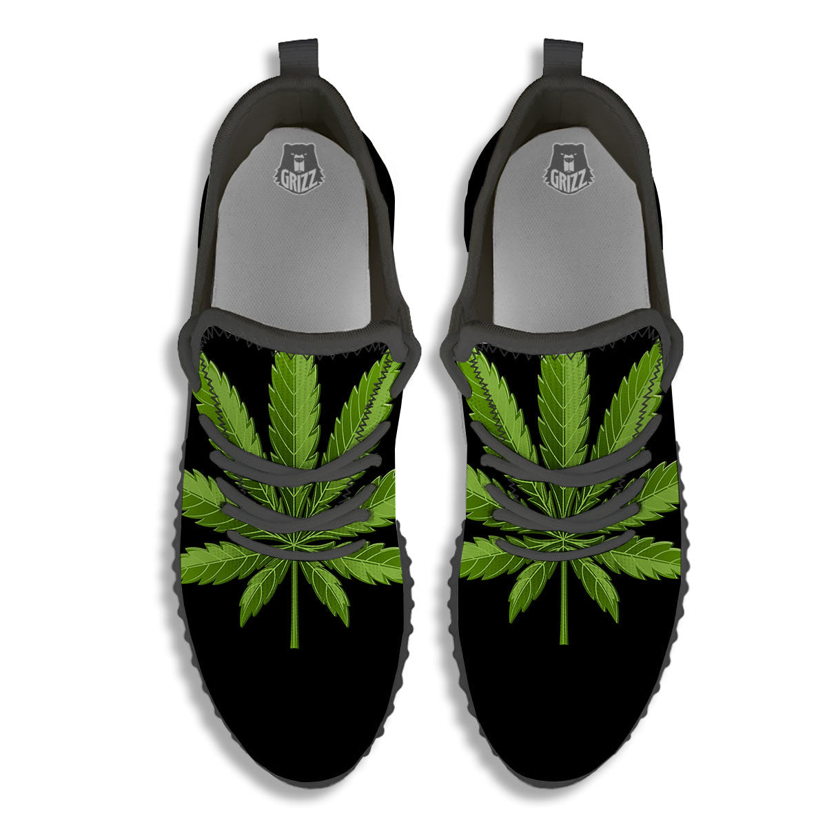 Marijuana Leaf Green Print Black Walking Shoes-grizzshop