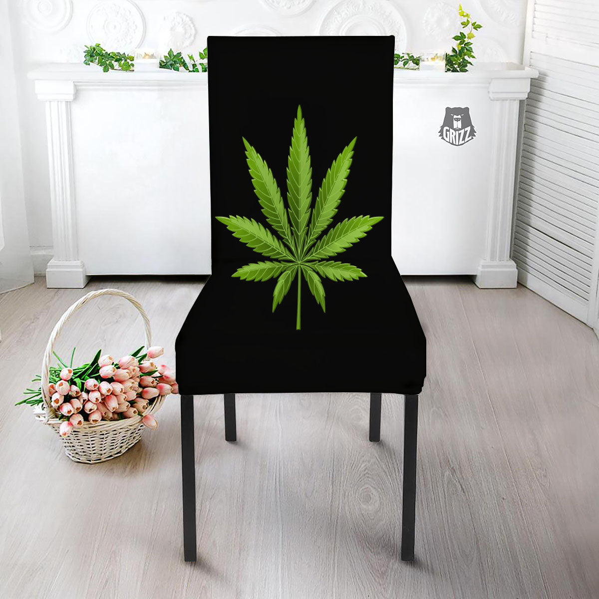 Marijuana Leaf Green Print Dining Chair Slipcover-grizzshop