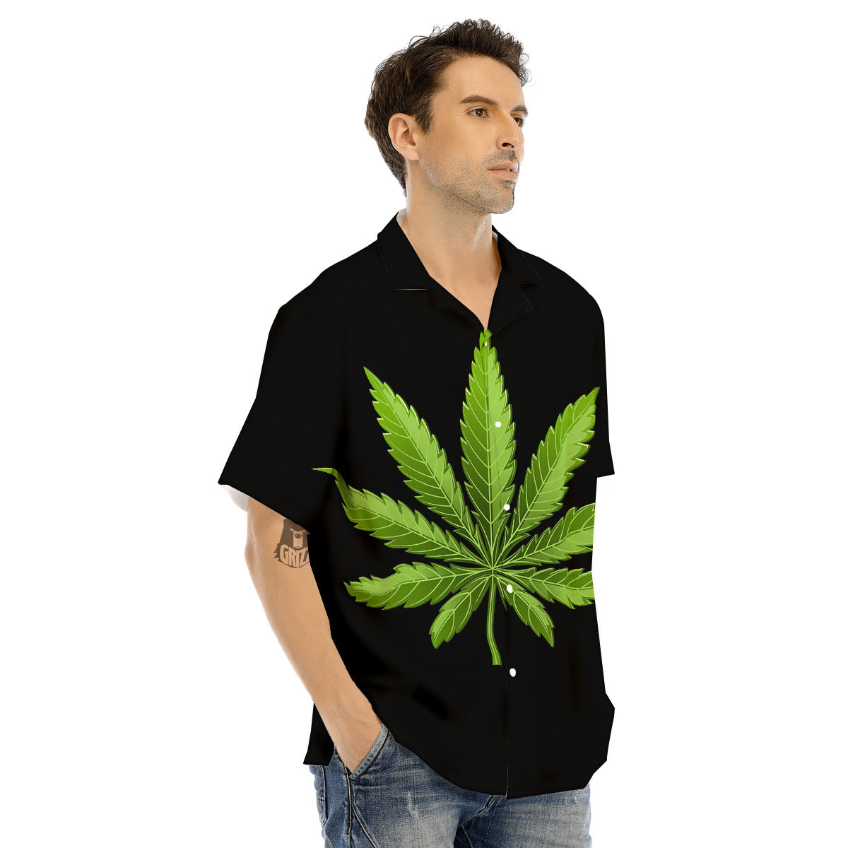 Marijuana Leaf Green Print Men's Hawaiian Shirt-grizzshop