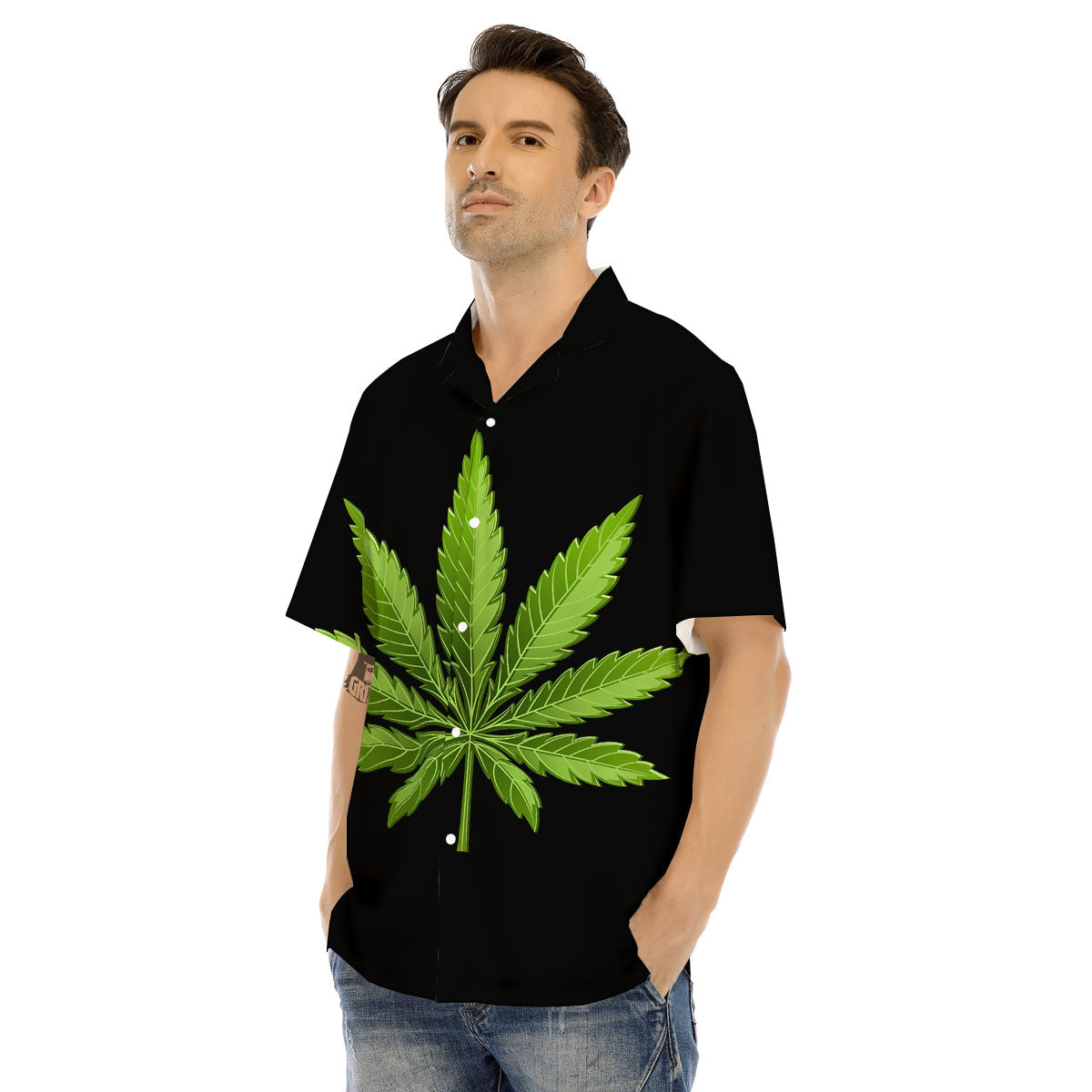 Marijuana Leaf Green Print Men's Hawaiian Shirt-grizzshop