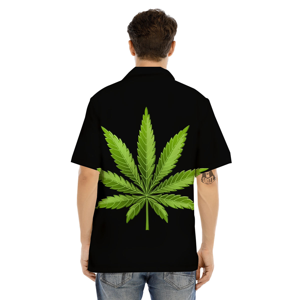 Marijuana Leaf Green Print Men's Hawaiian Shirt-grizzshop