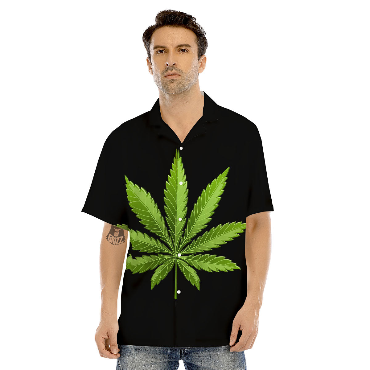 Marijuana Leaf Green Print Men's Hawaiian Shirt-grizzshop