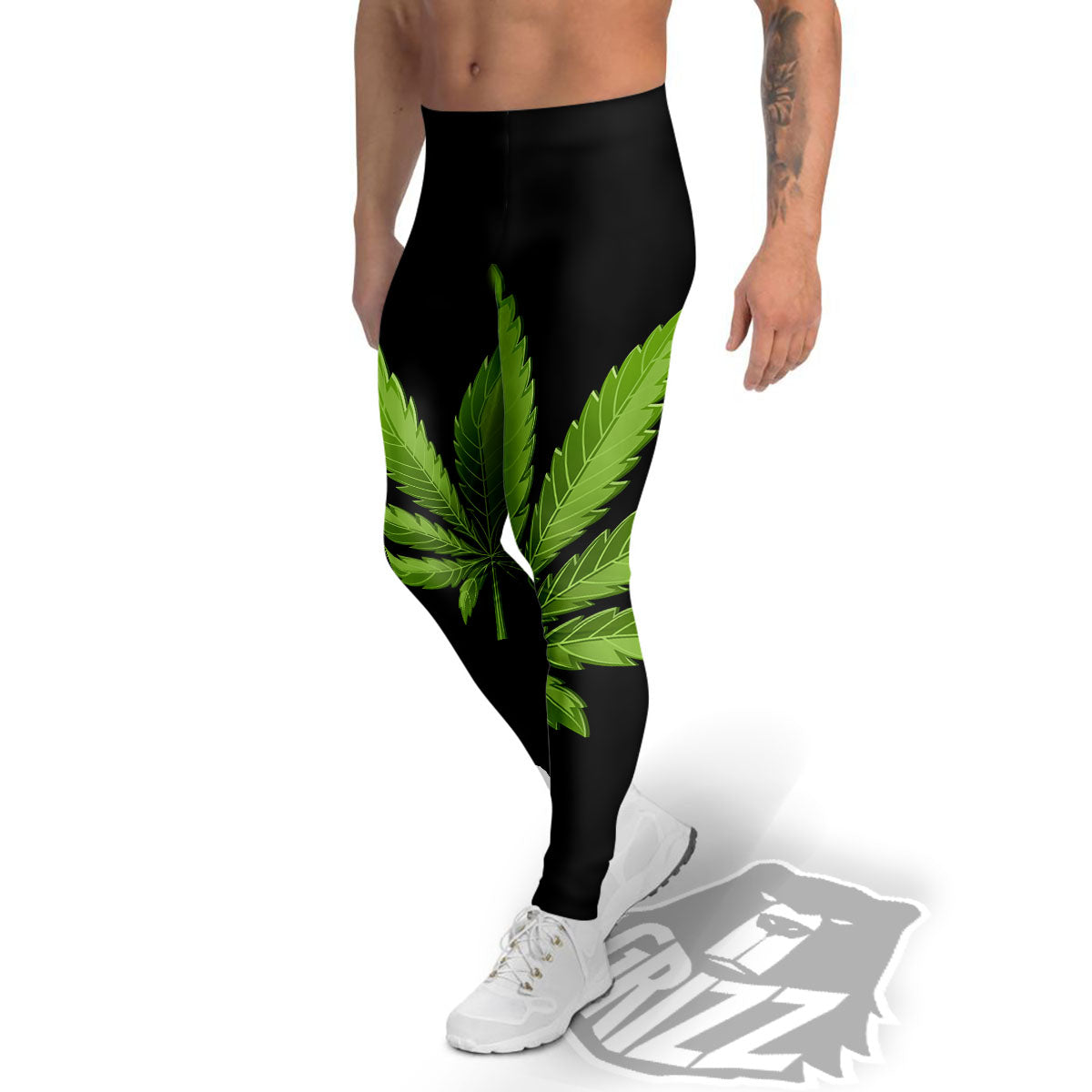 Marijuana Leaf Green Print Men's Leggings-grizzshop