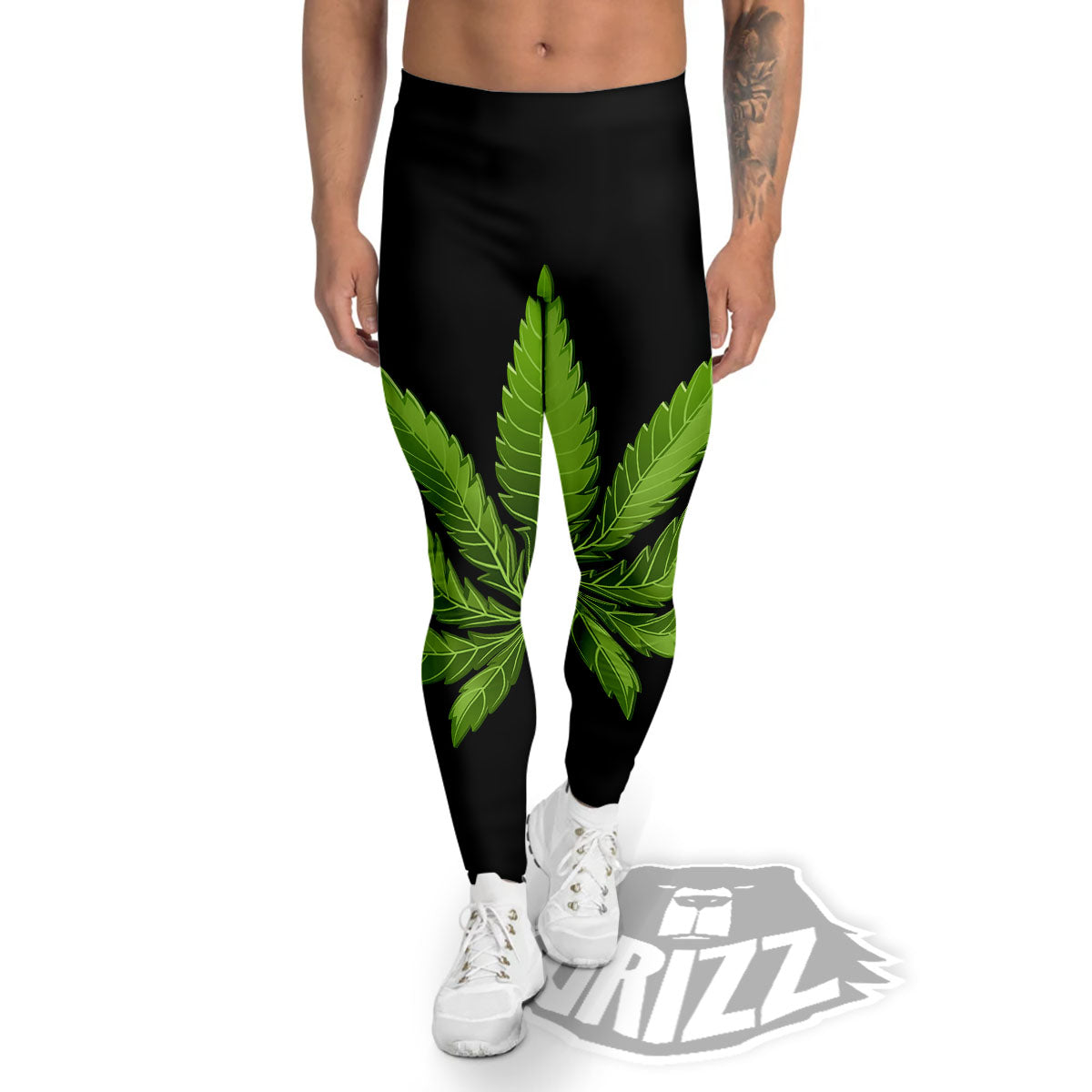Marijuana Leaf Green Print Men's Leggings-grizzshop