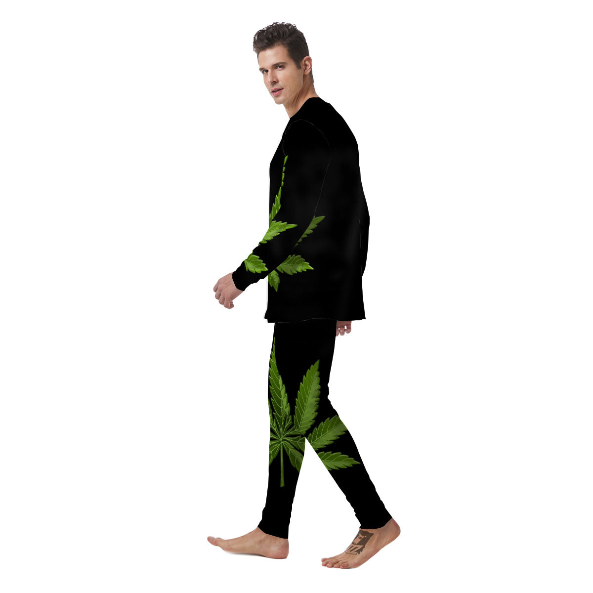 Marijuana Leaf Green Print Men's Pajamas-grizzshop