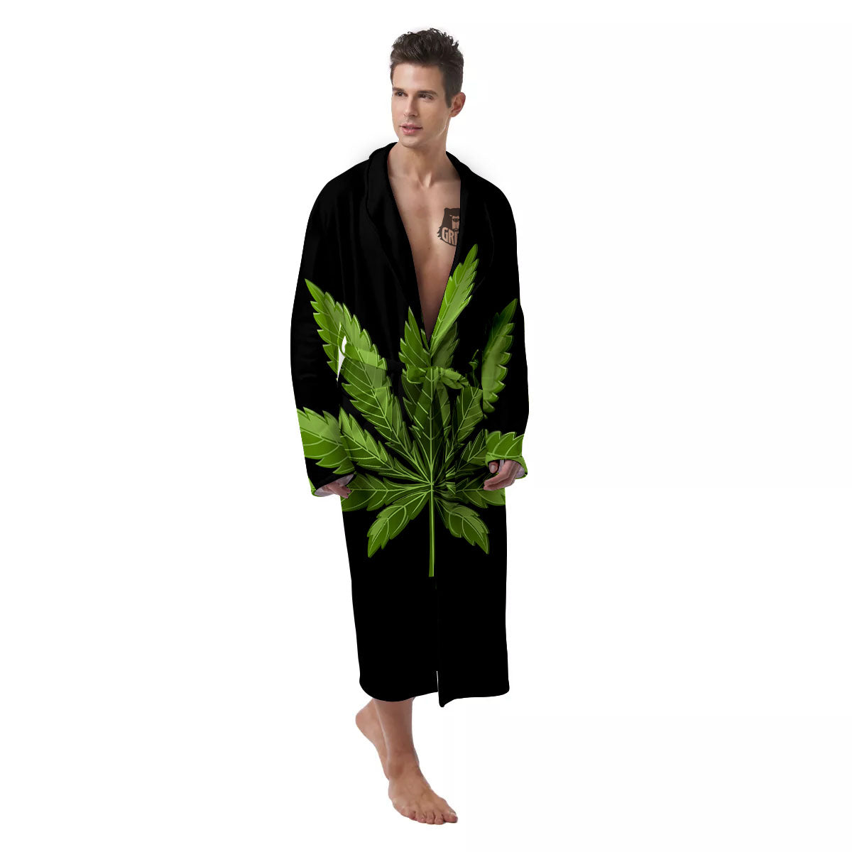 Marijuana Leaf Green Print Men's Robe-grizzshop