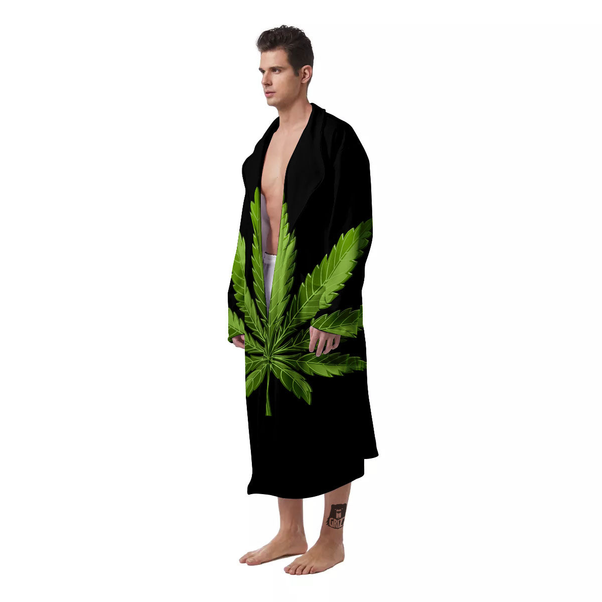 Marijuana Leaf Green Print Men's Robe-grizzshop