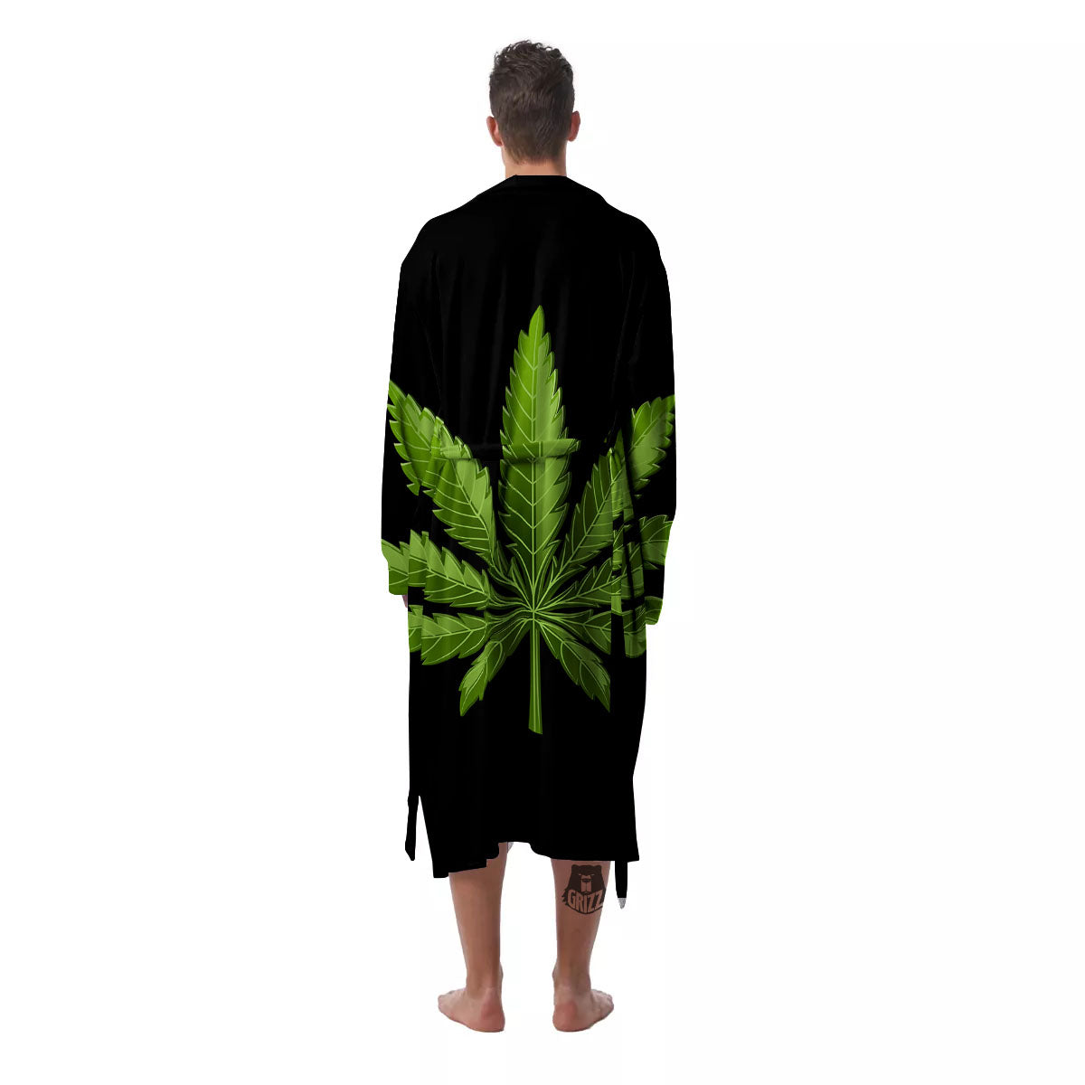 Marijuana Leaf Green Print Men's Robe-grizzshop