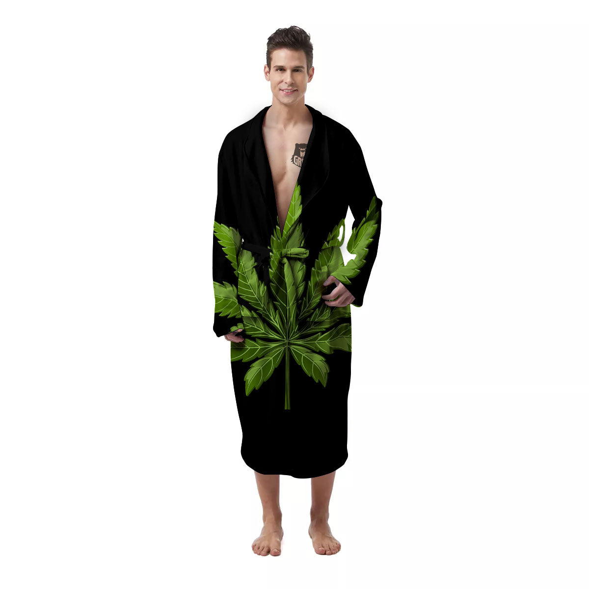 Marijuana Leaf Green Print Men's Robe-grizzshop
