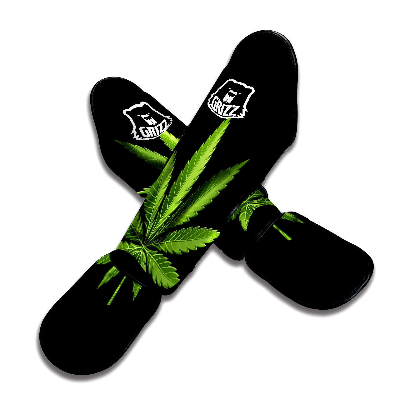 Marijuana Leaf Green Print Muay Thai Shin Guards-grizzshop